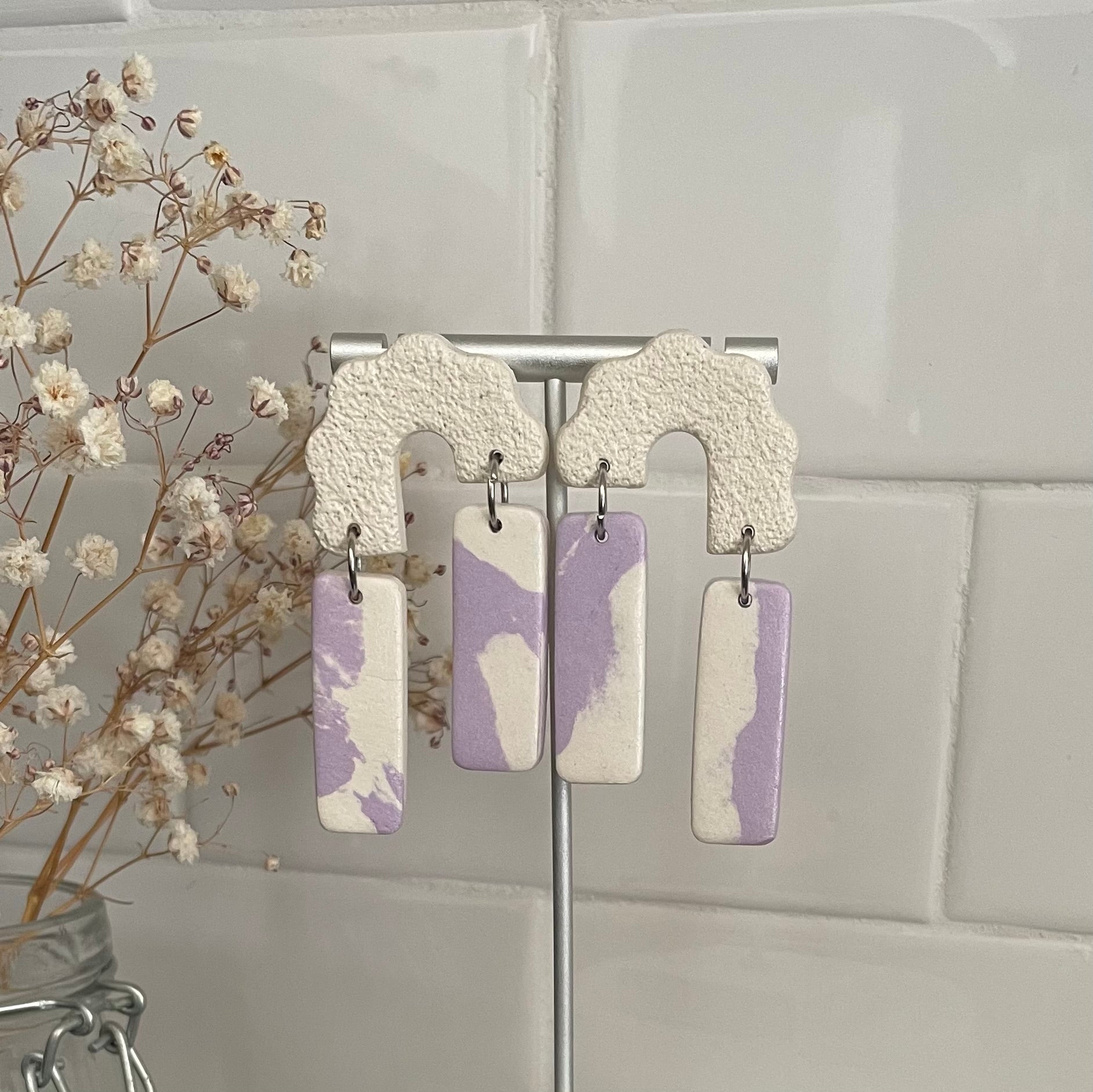 Boucles d'oreilles | Billie | Blanc ivoire et Lavande