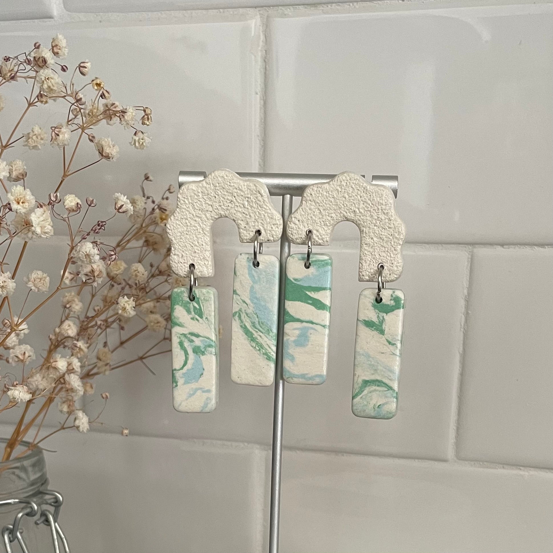 Boucles d'oreilles | Billie | Blanc ivoire et Vert Bleu