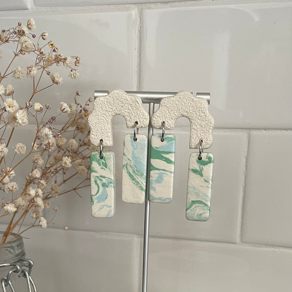 Boucles d'oreilles | Billie | Blanc ivoire et Vert Bleu