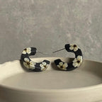Boucles d'oreilles | Anne | Noir et Fleurs véritables